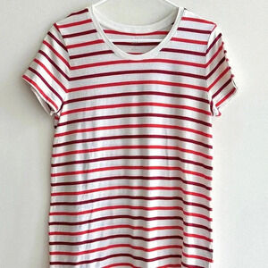 GAP Favorite T-Shirt, Women’s Red Maroon Striped Short Sleeve Shirt, Size Large